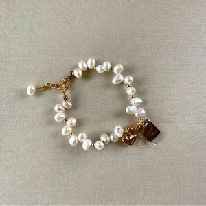 NWT!!! 925 Sterling Silver, 18k gold plated, natural pearls, bracelet, gold tone